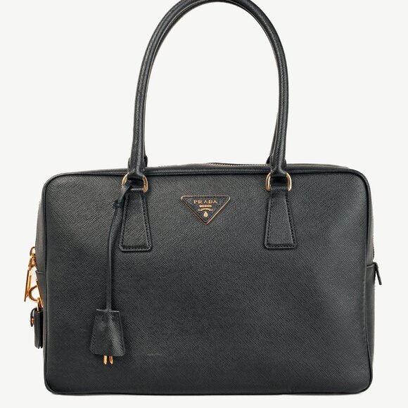 Prada Black Saffiano-Leather Top-Handle Briefcase - Picture 1 of 14